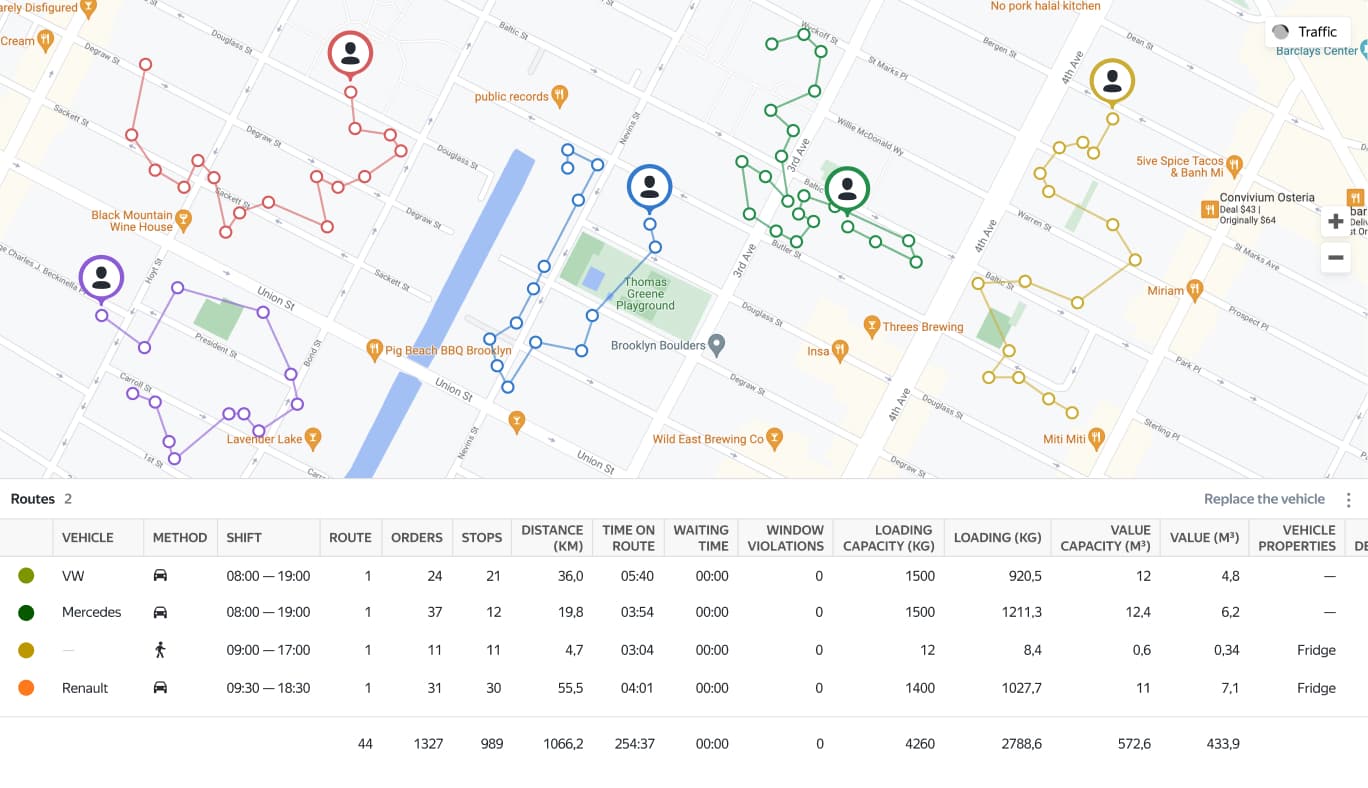 Automated route planning app screenshot